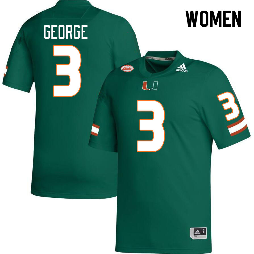 Women #3 Jacolby George Miami Hurricanes College Football Jerseys Stitched Sale-Green - Click Image to Close